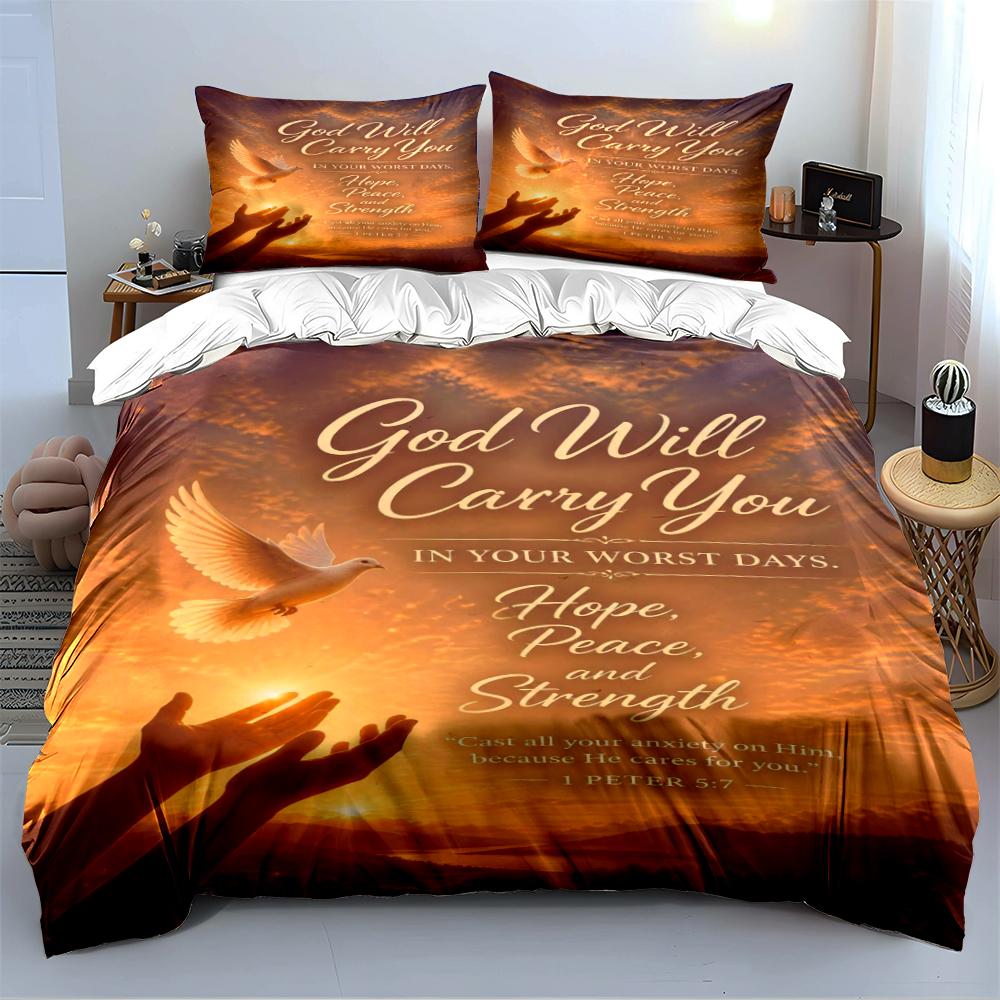 "God Will Carry You Spiritual Bedding Set" Bedding Set (1 Duvet Cover, 2 Pillowcases, Duvet Not Included)