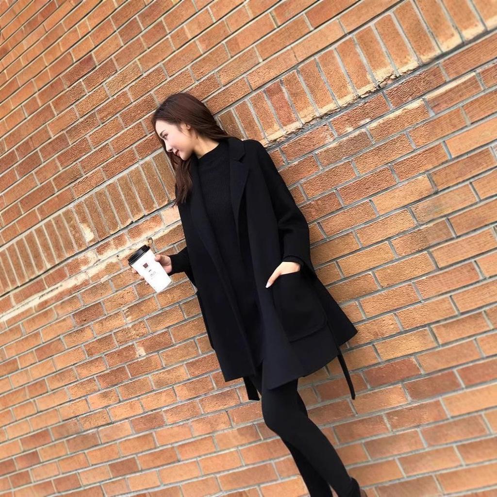 Hepburn Style Women's Loose Mid-Length Wool Coat for Autumn and Winter