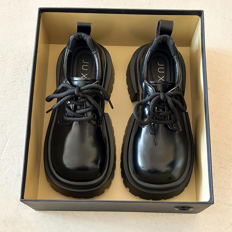 Big head lace-up small leather shoes women's 2025 spring new platform versatile British college style retro jk loafer single shoes