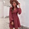 Polka Dot Dress Women's Pullover V-neck Long-sleeved Pleated Waist Slim Skirt