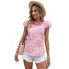 Women Fresh Pastoral Floral Print Back Bow Square Neck Ruffled Short Sleeve Blouse