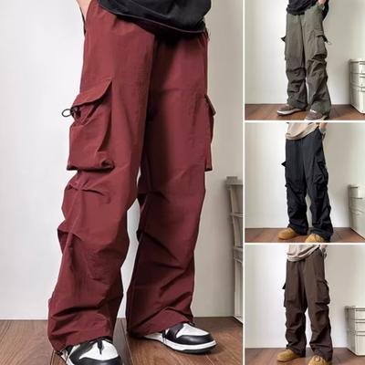 Men Cargo Pants Oversized Wide Leg Multi Pockets Solid Color Soft Breathable High Street Hip Hop Full Length Men Vintage Pants