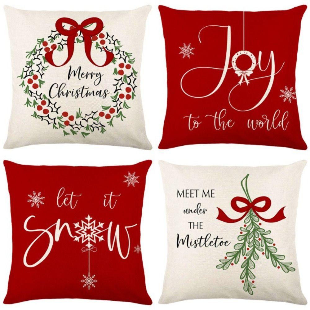 

45x45CM Christmas Cushion Covers Monogram Xmas Cushion Case Hemp Snowflake Pillow Cover Outdoor Indoor Home Decor