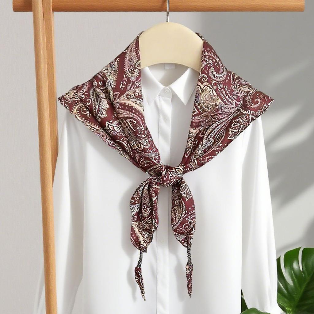 Silk scarf women's spring and autumn Korean version versatile black triangular scarf triangular shawl with knotted scarf scarf women's waist seal