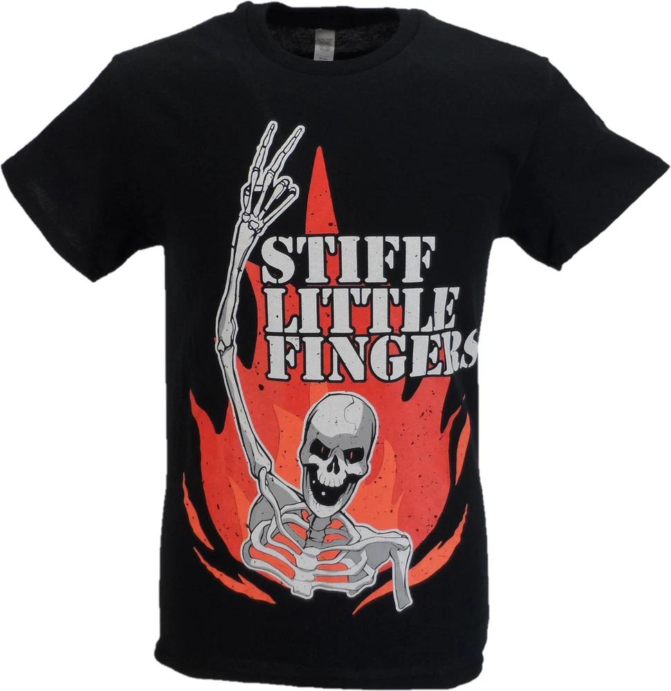 Unisexs Black Official Stiff Little Fingers Skeleton Flame T Shirt S