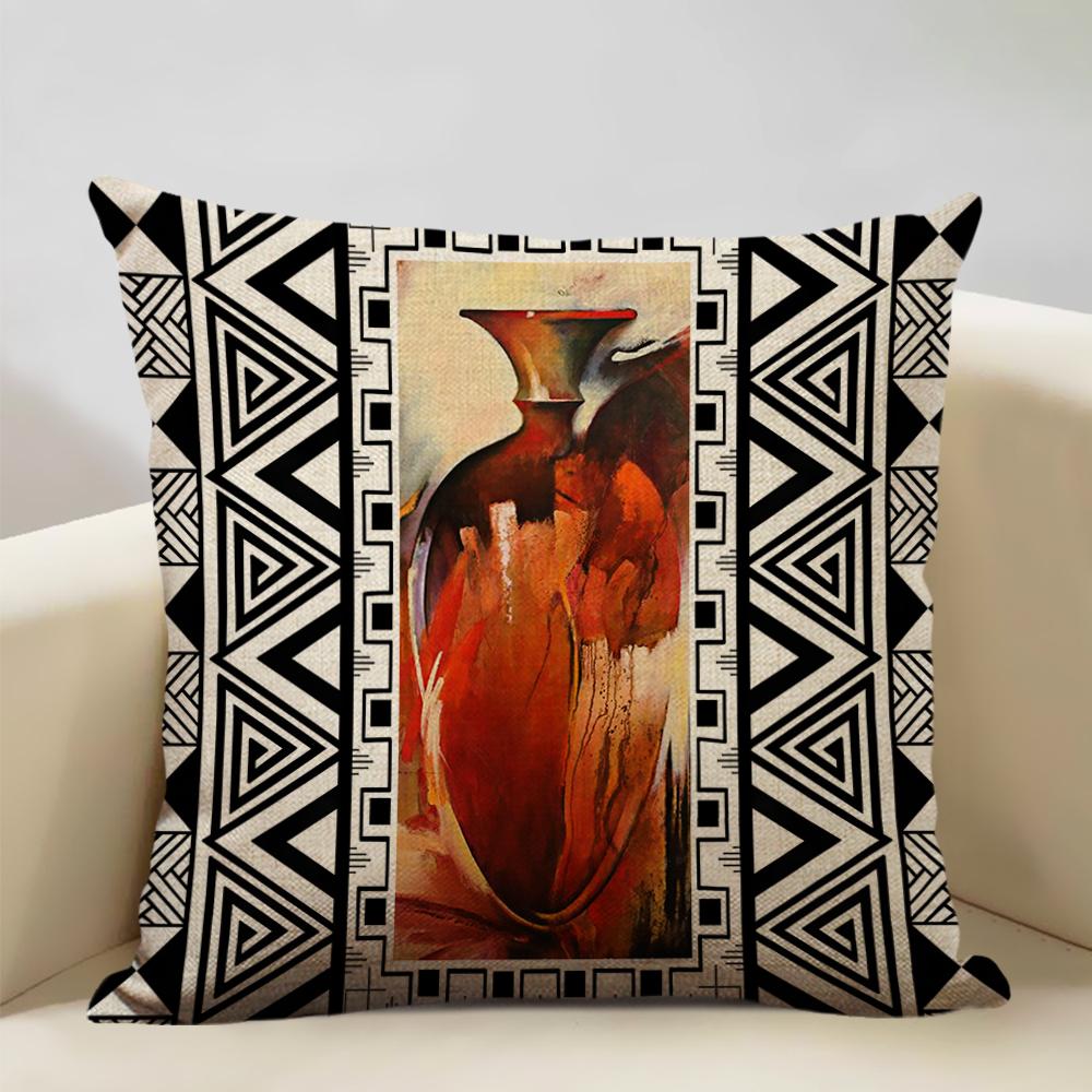 Geometric Cushion Cover Sofa Decorative Pillow Cover Home Living Room Ethnic Art Accessories 45x45cm Linen Double-sided Printing