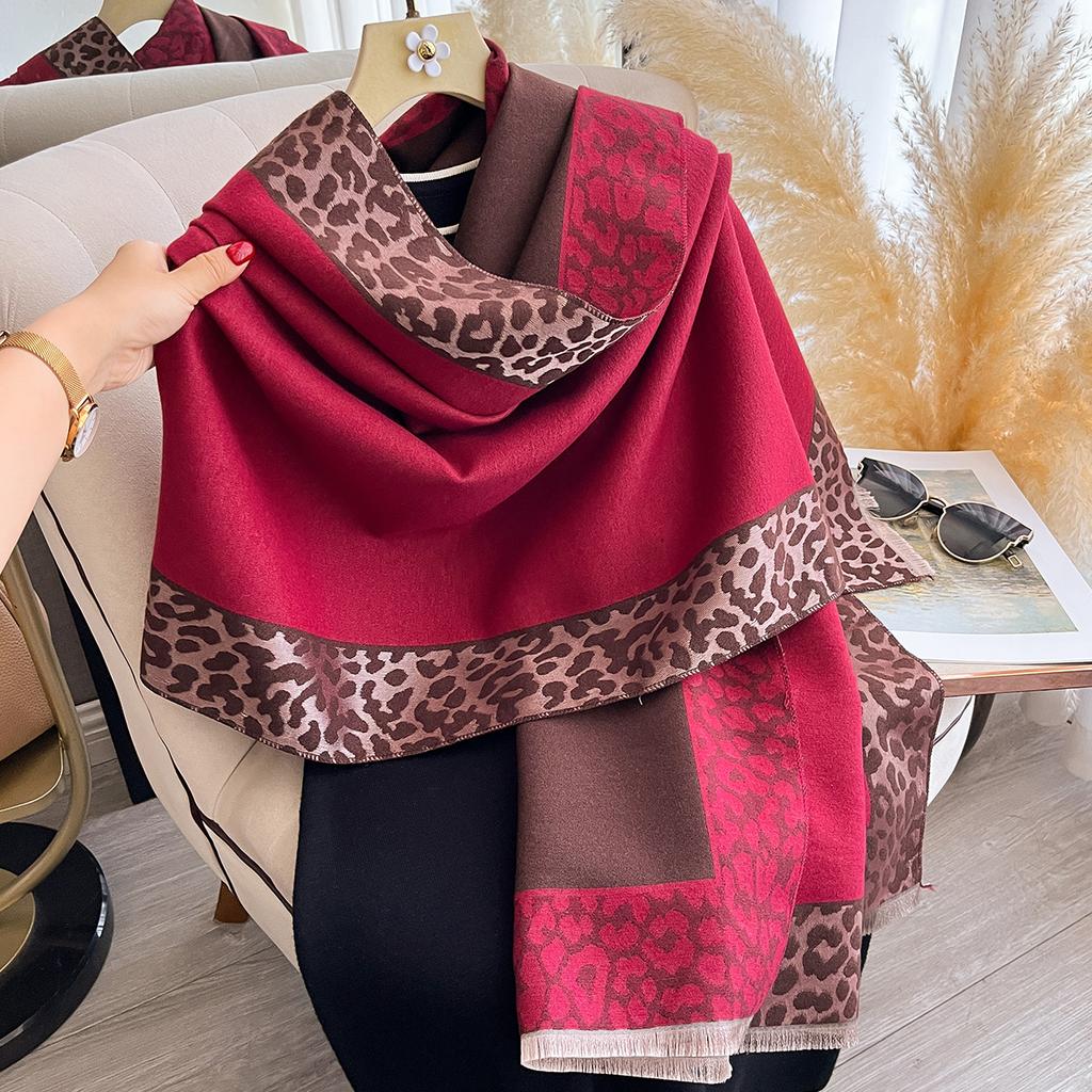 New Luxury Cashmere Plaid Leopard  Scarf Winter Women Pashmina Shawls Warm Blanket Wraps Female Thick Scarves Bufanda Scarves