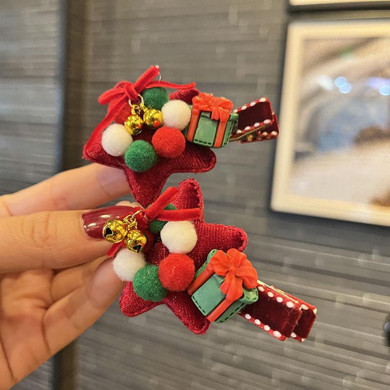 Christmas Bells & Bow Hair Clips Set for Girls - Festive Pompon Hairpins & Autumn/Winter Ties