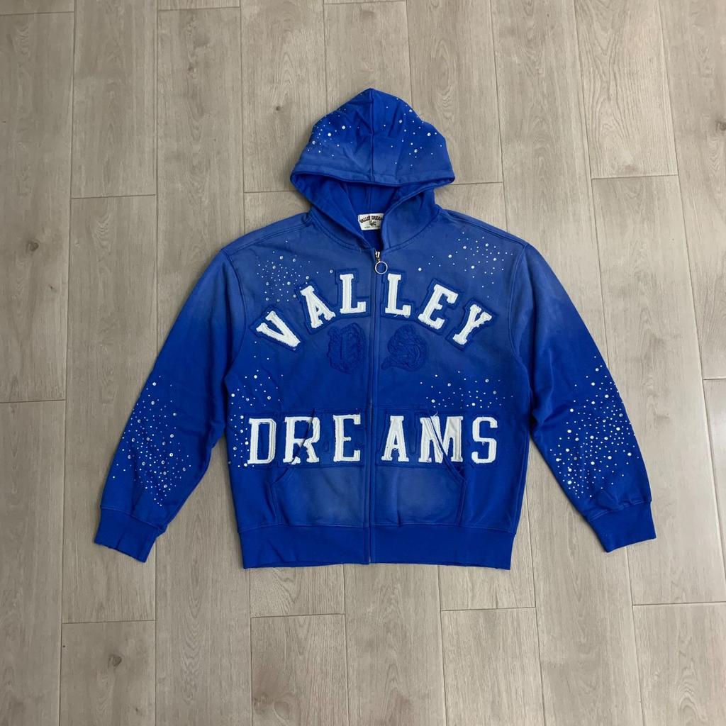 Vale Classico Schwarzer Reißverschluss Hoodie Stoffstickerei Heißer Diamant Washed Hoodie Pullover