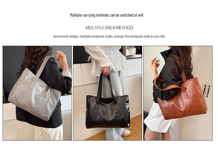 High-End Retro Tote Bag: Stylish, Large Capacity Shoulder Handbag for Commuting