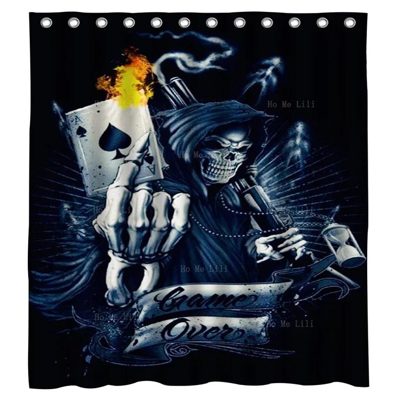 

Joker Art Skull Grim Reaper With Fire Poker Cards Horror Themed Shower Curtain By Ho Me Lili For Bathroom Decor With Hooks W60H190(CM)-1 Pcs