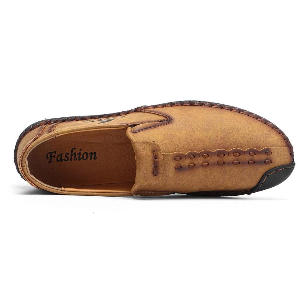 Hand Stitching Split Leather Shoes Men Loafers Comfy Soft Sole Casual Shoes Moccasins Man Flats Shoes