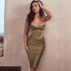 Elegant Satin Ruched Neck Strappy Long Dress