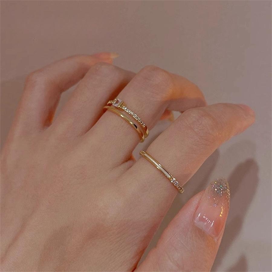 French Retro Double-layer Zircon Ring, Female Index Finger Ring Ins Wind Simple Ring