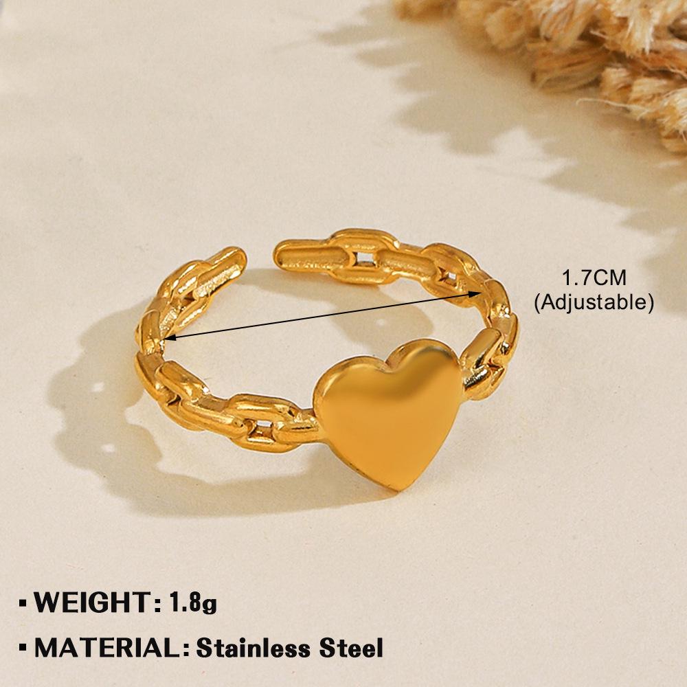 European & American Fashion Stainless Steel Heart-Shaped Geometric Ring - French Retro Style