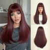 22 Inch Burgundy Red Straight Long Hair with Thick Straight Bangs Synthetic Hair Wigs Heat Resistant Fiber Natural Matt Wigs