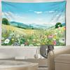 Blue Sky Grassland Flower Blossoms Tapestry Wall Hanging Simple Art Landscape Bohemian Dormitory Bedroom Home Decor