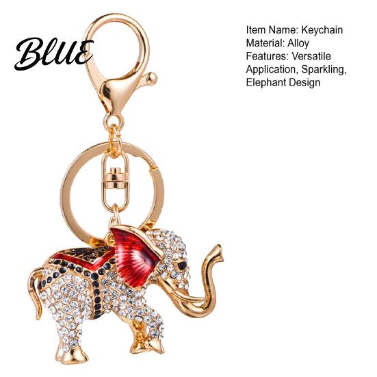 Rhinestone Keychain Elephant Alloy Good Luck with Keyring Electroplated Sparkling