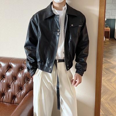 Podzimní Korejský Styl Jednoduchá Černá PU Kožená Bunda Pánská Retro Krásná Motorkářská Ležérní Bunda