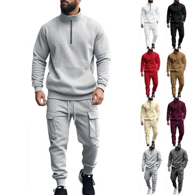 Men's Winter Casual Plus Velvet Warm Zipper Stand Collar Sweatshirt Men's Sports Pants Sweatshirt Set