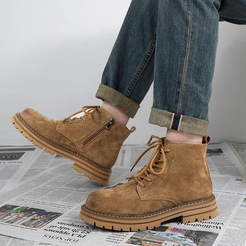 2024 Herren Low-Top und Mid-Top Martin Stiefel: Plateausneaker, Höhenverstärkend, Wüstengelb