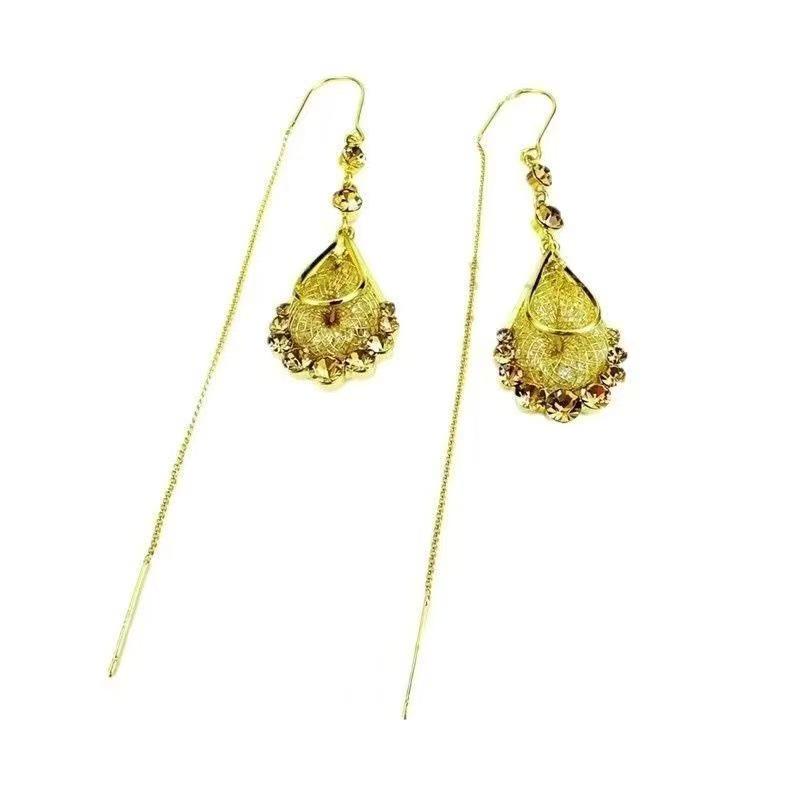 Elegant Gold Mesh Water Drop Tassel Earrings