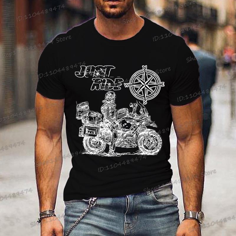 Just Ride Motorrad GS Adventure mit Kompassdruck T-Shirt Herren Mode Sommer T-Shirts Street Style Motorrad Herren T-Shirts