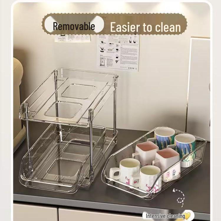 Luxury Double-Layer Pull-Out Cup Holder & Organizer: Kitchen Desktop Multi-Purpose Storage Rack.