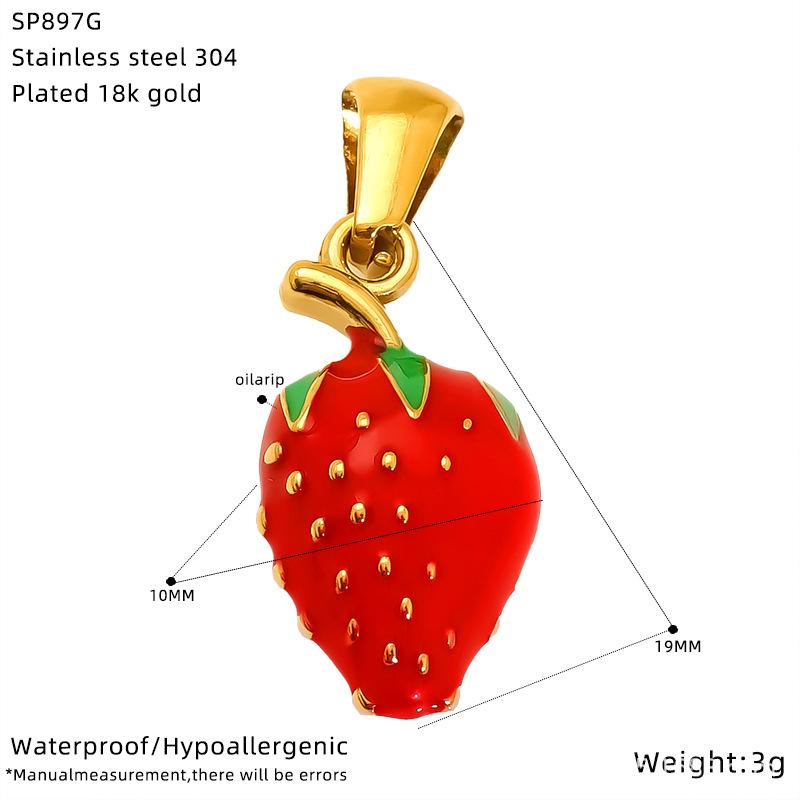 Personality High Sense Summer Fruit Strawberry Cherry Oil Drop Pendant Women'S Necklace