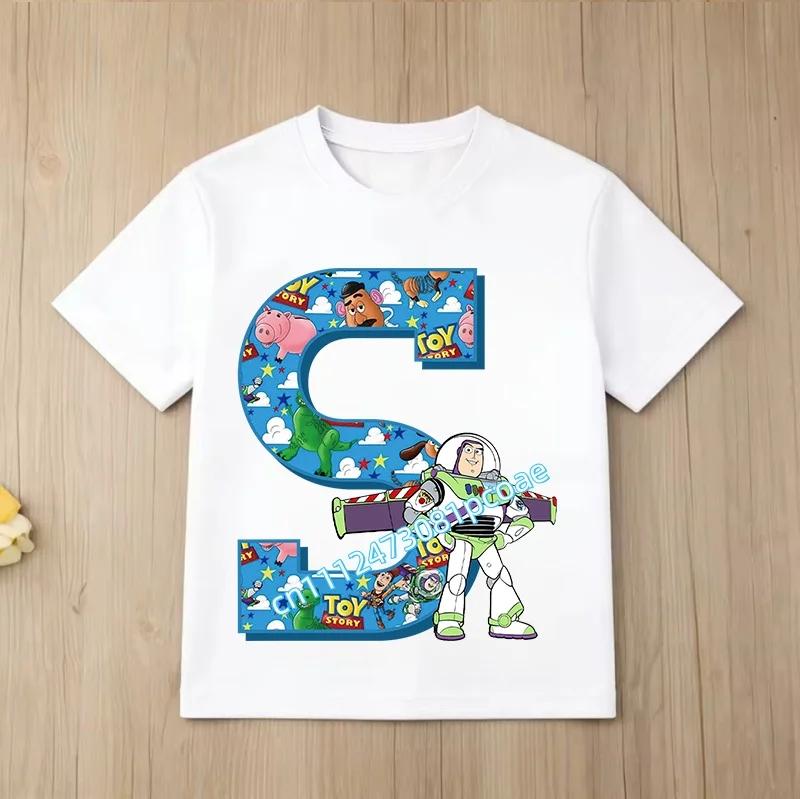 New Toy Story Alphabet A-Z Children's Pure Cotton Short-Sleeved Cartoon Printed Boys' Sportswear Casual Shirt Summer T-Shirt