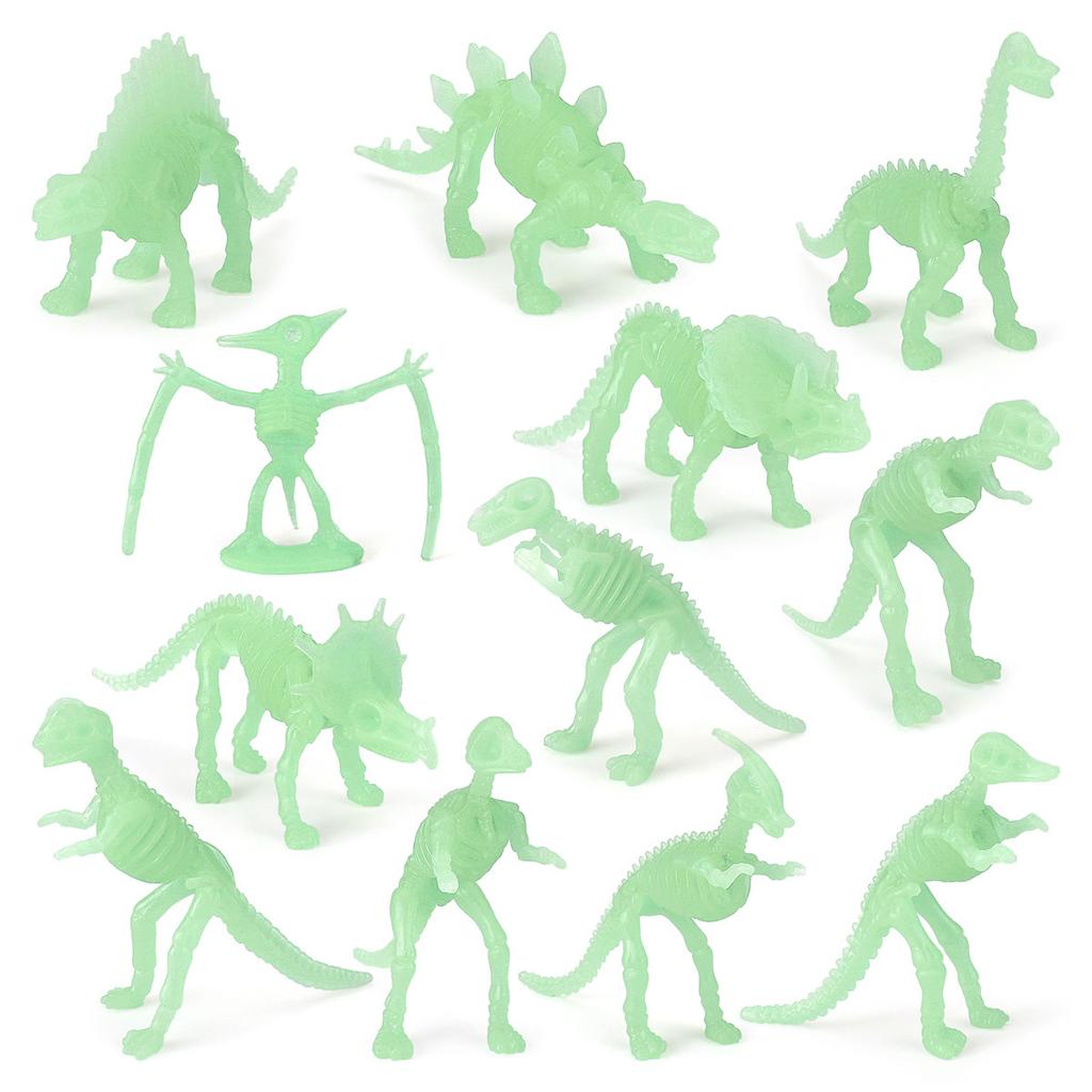 12 Archaeological Excavations Of Dinosaur Skeleton Fossils, Luminous Dinosaur Simulation Animal Model Toys, Static Ornaments