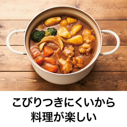 Evercook 20cm Double-Handled Pot, Induction and Gas Compatible, 500-Day Charcoal Safe, with Glass Lid, Non-Stick, Curry and Stew, Ivory, by Doshisha