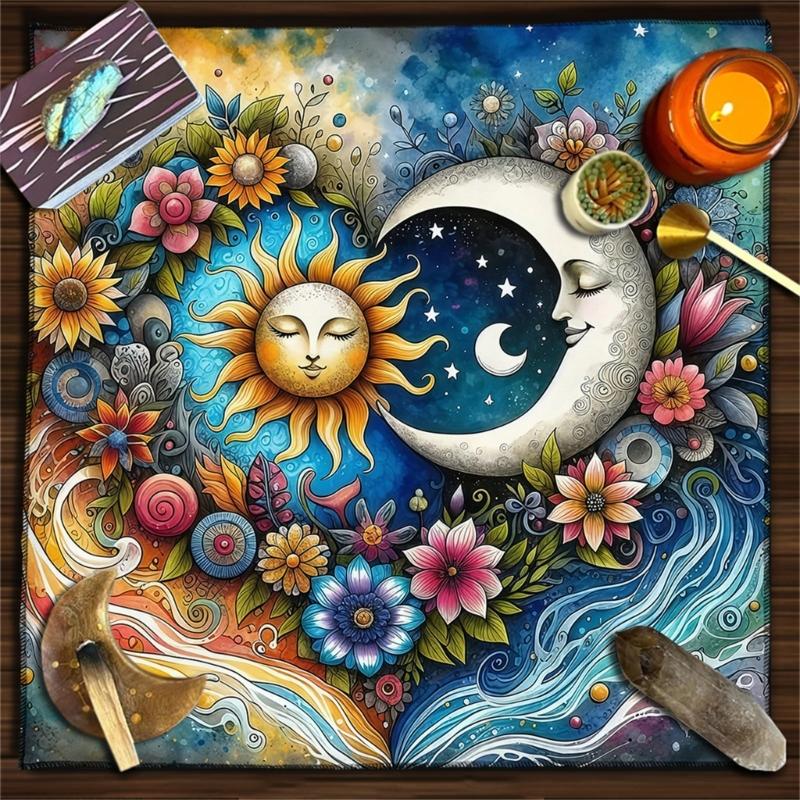 Portable Meditations Tablecloth Sun and Moon Pattern Tarots Mat Game Accessories for Gatherings Easy To Carry Design