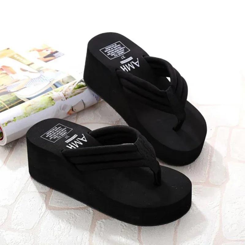 Thickened Bottom Flip Flops Women Summer Slippers Platform Beach Shoes Sandals Solid Color Streetwear Ladies Trendy Slippers