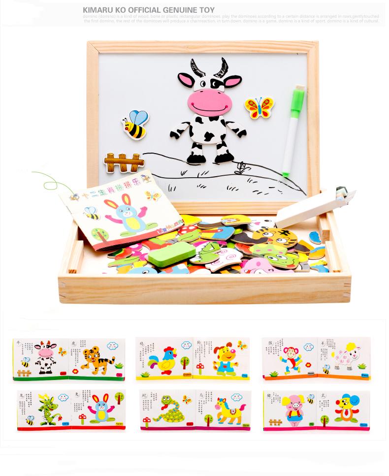 Dřevěné multifunkční děti Zvířecí puzzle psaní Magnetická tabule Tabule Výukové vzdělávací hračky pro děti