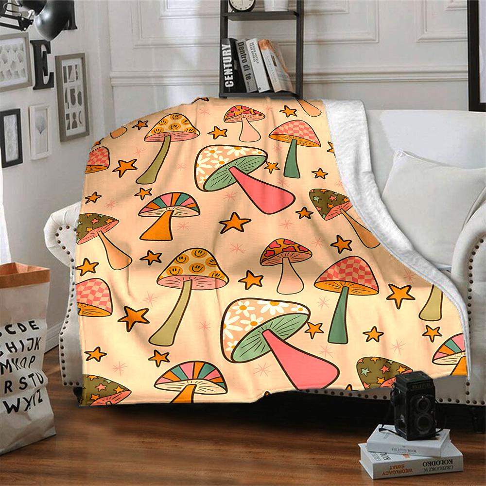 1pc Mushroom Star Blanket, Lightweight Flannel Throw Blanket for Sofa, Bed, Travel, Camping, Living Room, Office, Couch041
