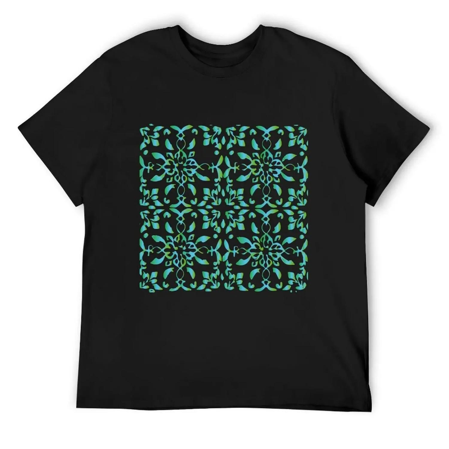 

Mosaico azulejo flores verde azul T-Shirt customizeds graphics oversized graphic tee men workout shirt XXXXXL чёрный
