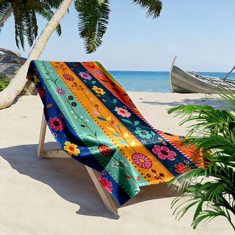Colorful Floral Stripe Pattern Towel Beach Towel Quick-drying for Travel Outdoor Sports Jogging Beach and Swimming