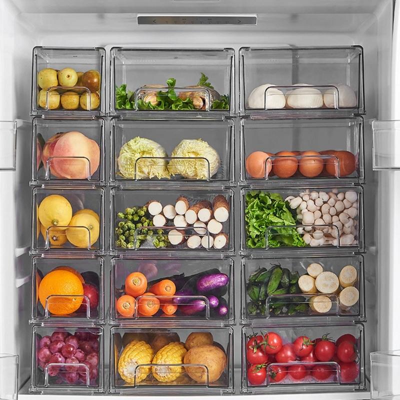 Practical Refrigerator Organizers Sealed Drawer Food Container with Lid Transparent Freezer Storage Box Kitchen Supplies
