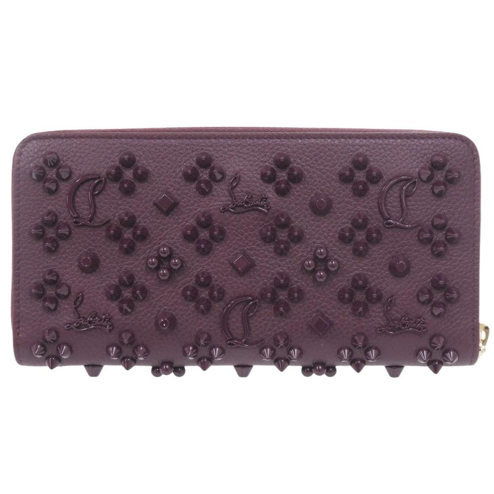 Used AUTHENTIC Christian Louboutin 3175224 Panettone studs long wallet purple Leather