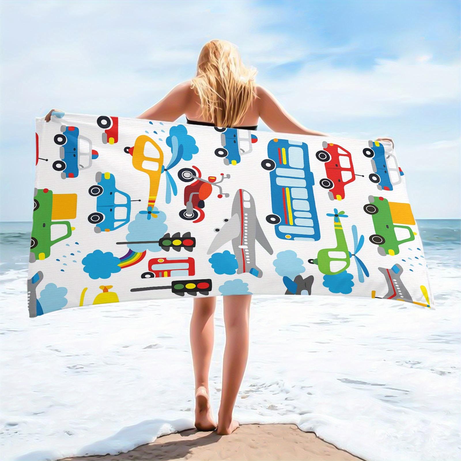 Ka Chen Muxi White Transportation Vehicles Beach Towel High Absorbency Quick-Dry Soft Lightweight Microfiber Bath Towel With Colorful Airplane