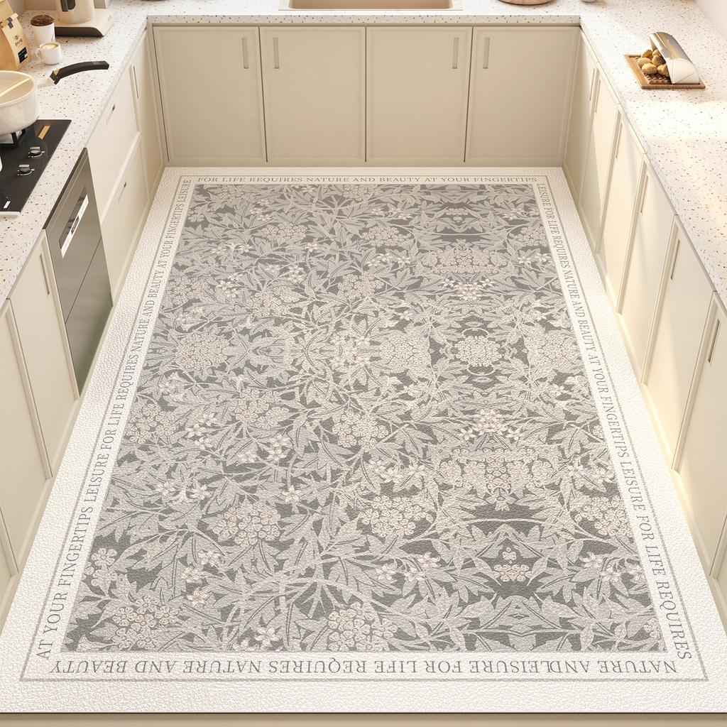 Kitchen Floor Mat Floral Plant Style Pvc Leather Non-slip Carpet Waterproof Oil-proof Foot Mats Large Area Home Decoration Rug