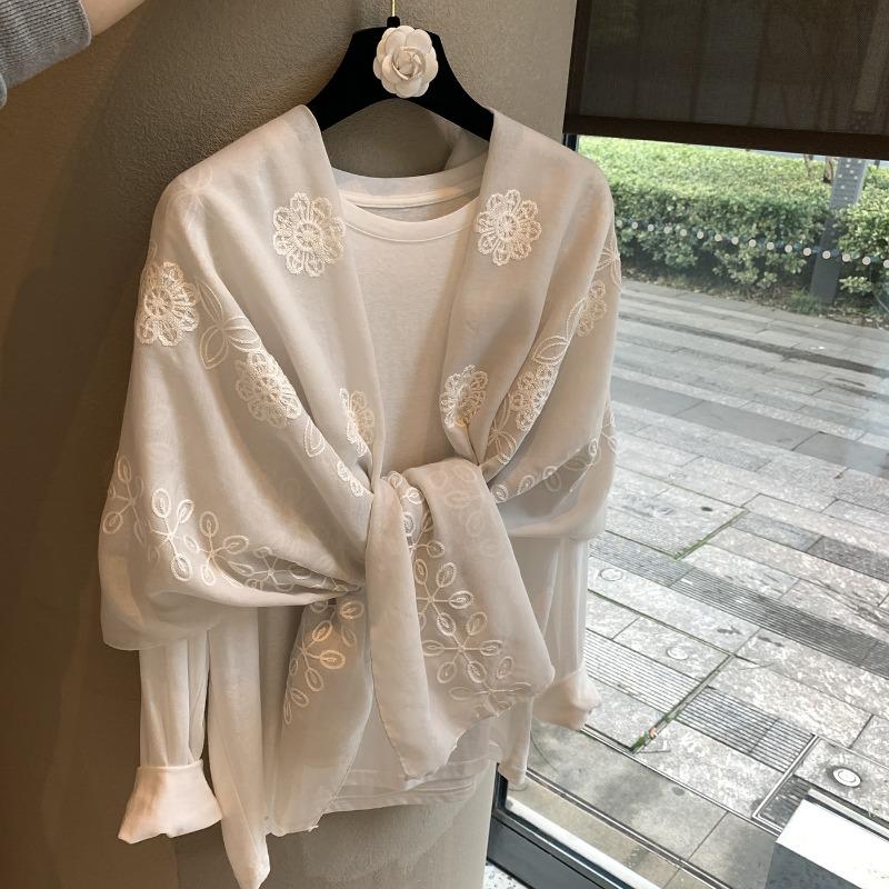 Women S Sun Embroidered Thin Scarf For Spring Autumn Travel Sun Protection