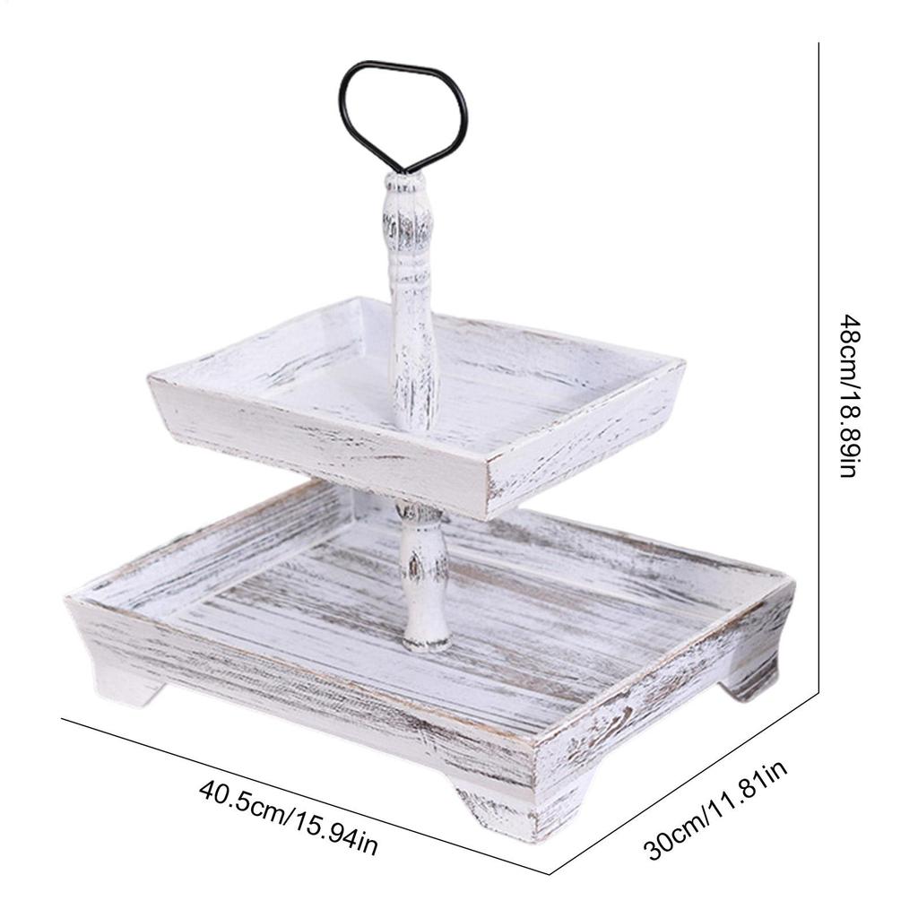 Vassoio a 2 Piani Espositore a Piani in Legno con Manico in Metallo Portatutto Rettangolare per Esposizione Casa Cucina Frutta Dessert Cibo