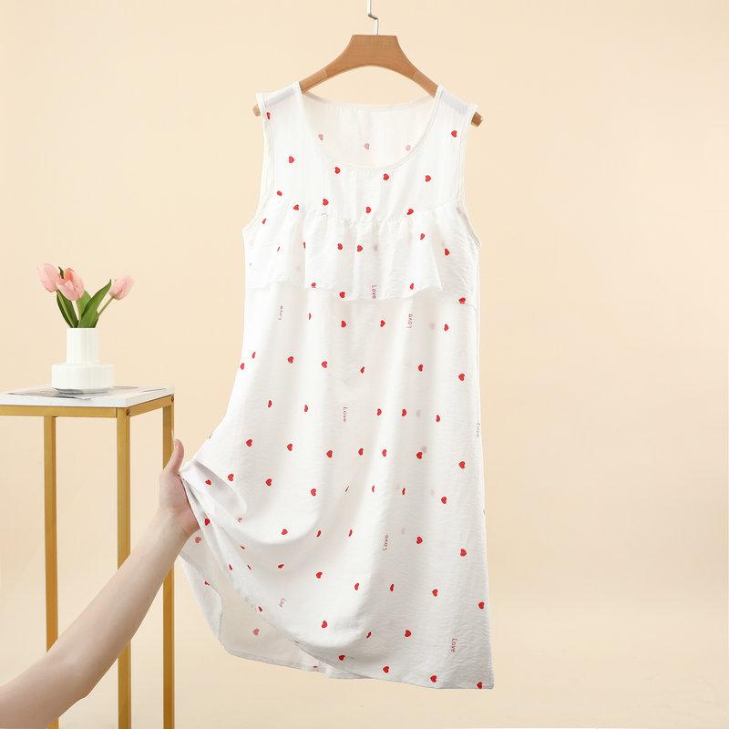 Summer Women's Floral Tank Dress Sleeveless Sleepdress Cloud Silk Cotton Anti-Bulge Camis Nightdress Loose Plus Size Loungewear Casual Wear Nightgown