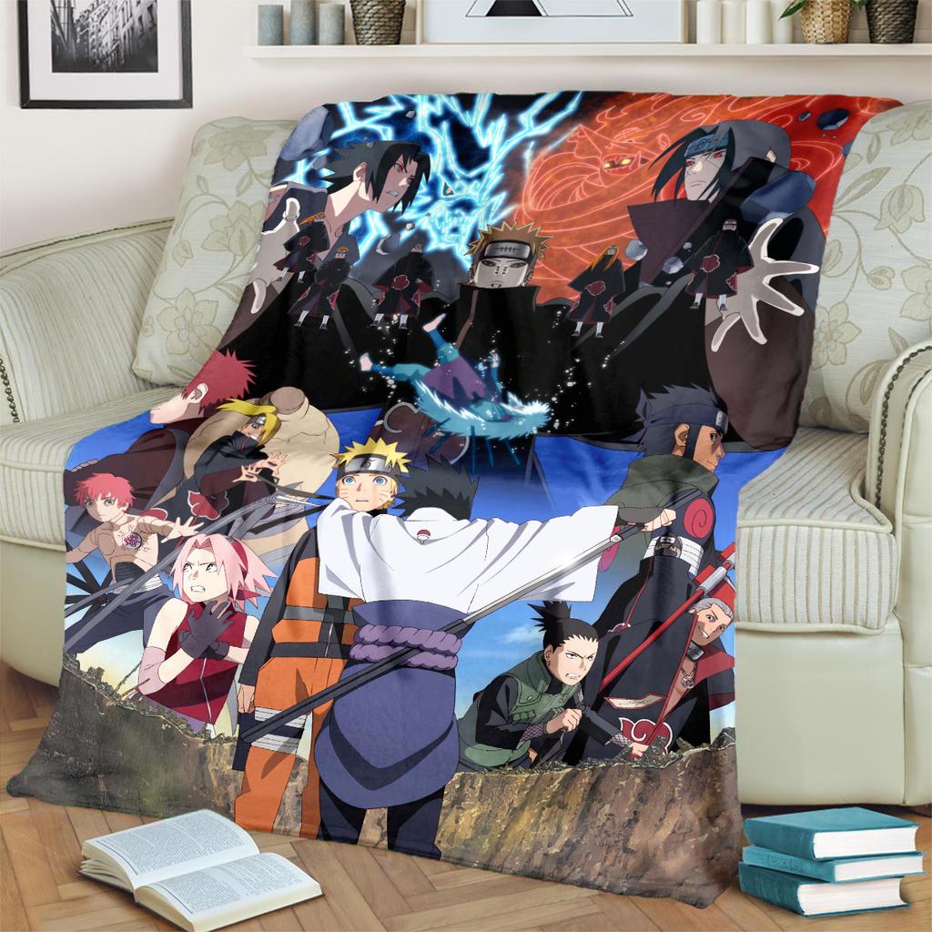 Anime-Naruto Print Blanket Warm Comfortable Flannel Blanket for Bedrooms, Sofas, Beds, Chairs, Picnics, Travel -LXR76