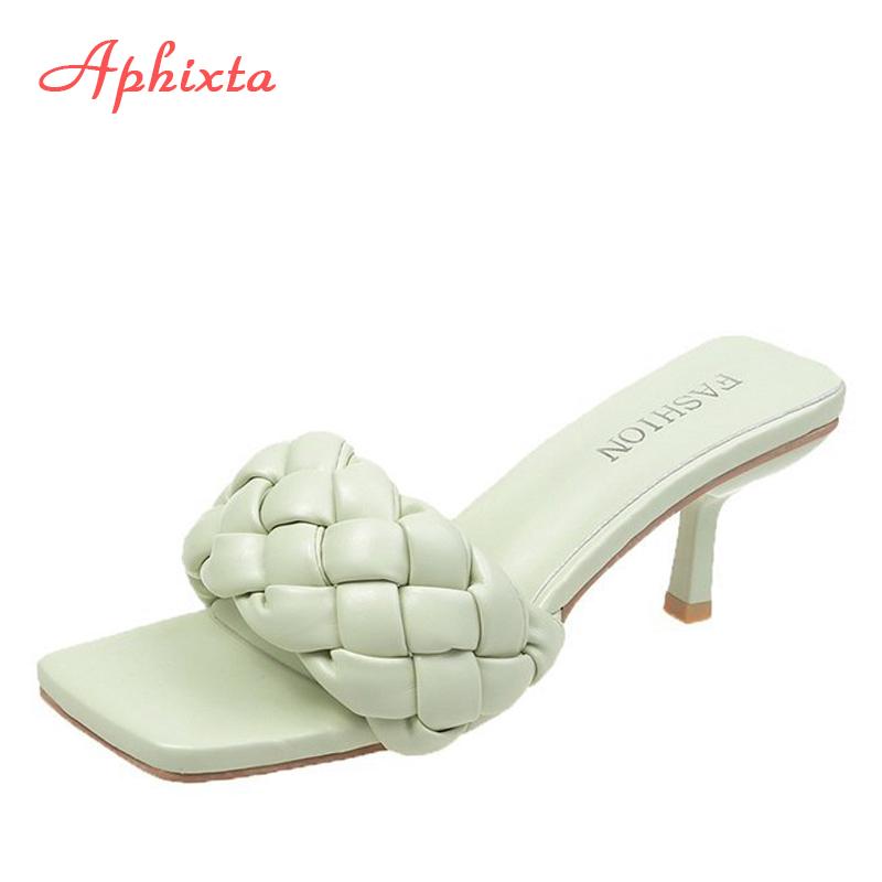 Fashion Aphixta 6 Cm Heels Slides Women Braided Rope Quality Weave Open Toe Flat Casual Slipper Leisure Sandal Female Beach Flip Flops