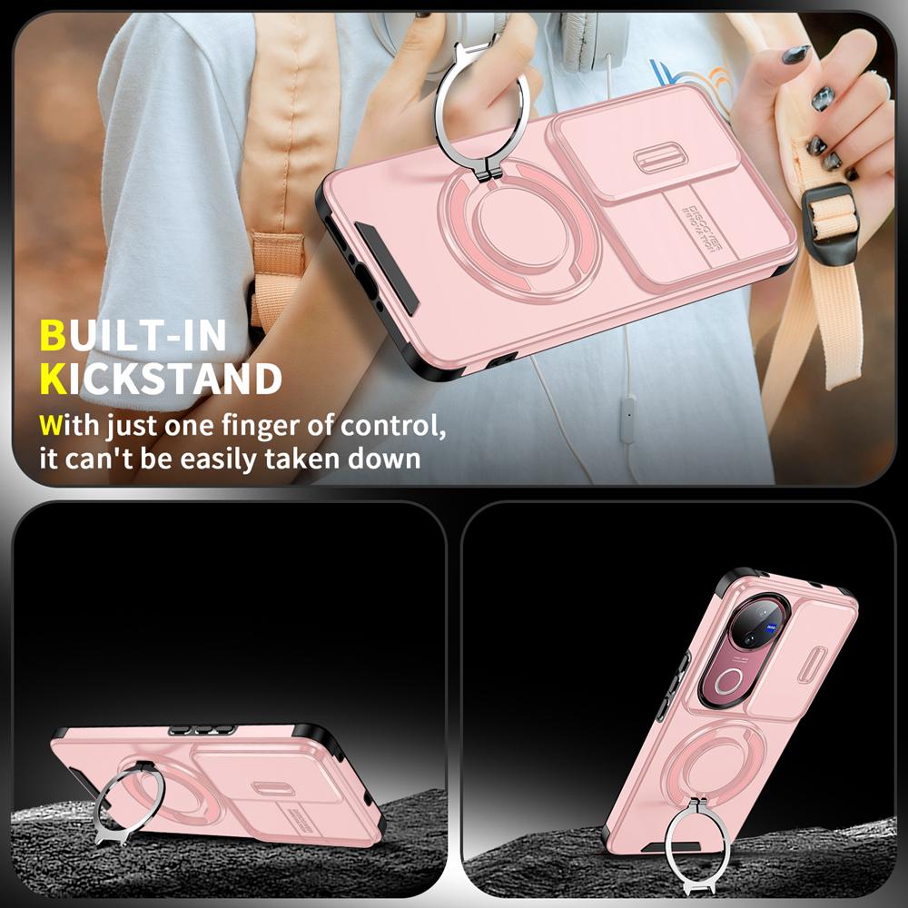 KEYSION 360° Rotating Ring Stand Phone Case for VIVO V50 5G Slide Camera Protection Magnetic Shockproof Back Cover for VIVO V50