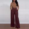 Women's Mid High Waist Belted Wide Leg Suit Pants Solid Non Stretch Formal Long Trousers With Side Pockets Spring Winter Elegant Office Bottoms