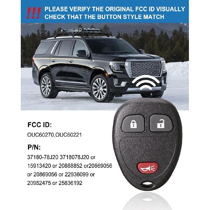 2-Pack Key Fob Replacement for Chevy Silverado 1500 2500 3500,Traverse Tahoe Equinox Suburban,GMC Acadia Savana Sierra Yukon, Buick Enclave, Saturn